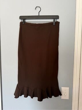 Michele Dark Brown Midi Skirt with Ruffle Hem